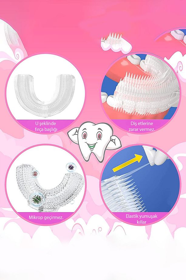 Bebek U Şekilli Diş Fırçası Silikon Hijyenik Pembe 2-6 Yaş Çocuk Yumuşak Diş Fırçası 1 Adet - 4