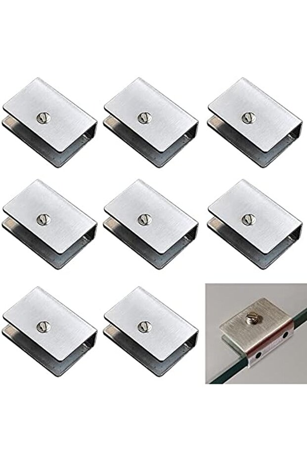 8 Pcs Brushed Glass Clamp Wall Mounted Glass Shelf Brackets Fits 1/4 inch Glass Shelves (Rec
