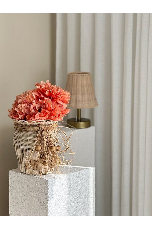 2'li Rattan El Yapımı Vazo & Yapay Şakayık Çiçeği Set - 3