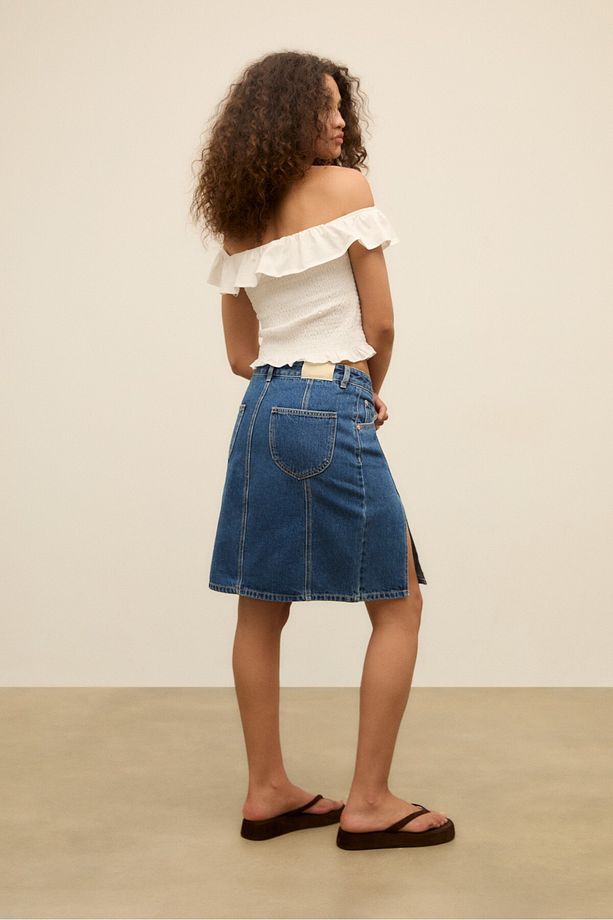 Çift yırtmaçlı denim midi etek - 3