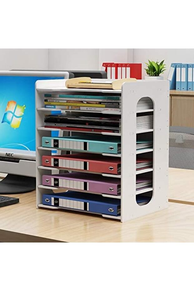7 Tier Office File Organizer Rack Shelf Tray A4 Paper Holder Document Storage for Desk ,Home Office