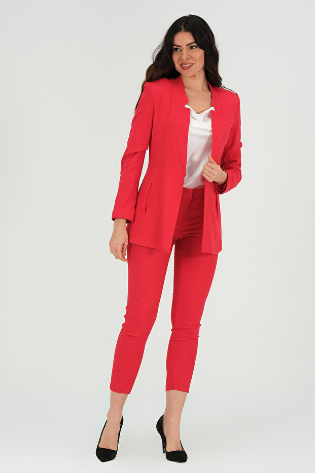 Plain Collar Linen Jacket - 5