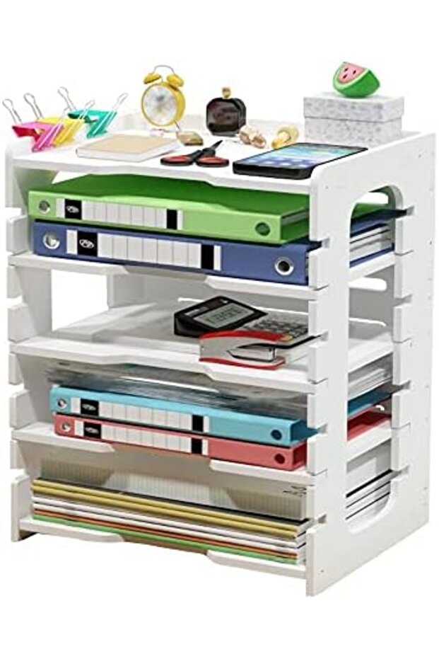 5-Tier Adjustable Letter Tray Organizer, Desk Document File Sorter for A4 Paper, Home Office