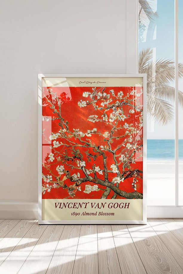Çerçeveli Van Gogh "Badem Çiçekleri" Premium Tablo: Canlı Renklerle Baharın Müjdesi - 2
