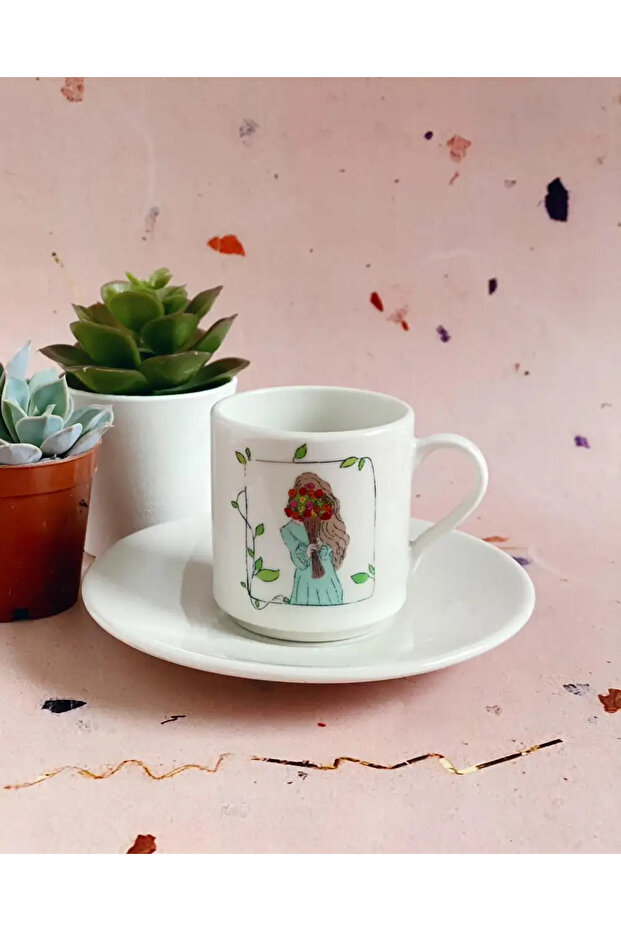 Flower Girl Turkish Porcelain Coffee Cup