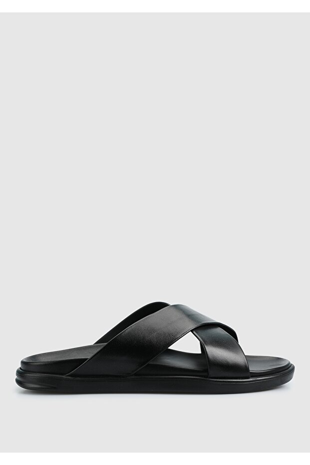 Black Leather Men's Comfort Slippers