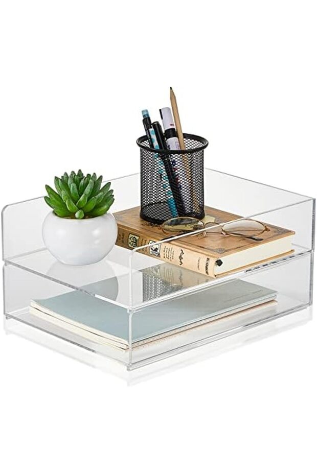 Acrylic 3-Tier Desk Organizer, Stackable Paper File Organizer Tray for Office, Clear Accessories