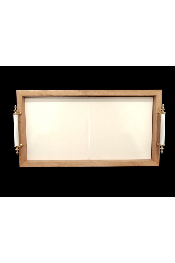 İçi 20x20cm 2 Adet Kare Ham Çini Bisküvisi ve  Ahşap Tepsi - 6