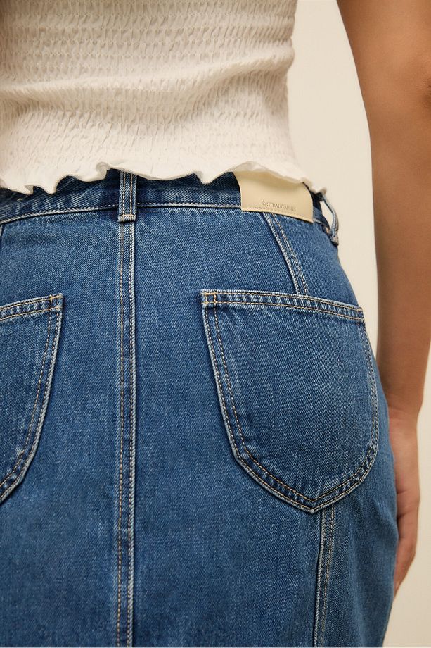 Çift yırtmaçlı denim midi etek - 4