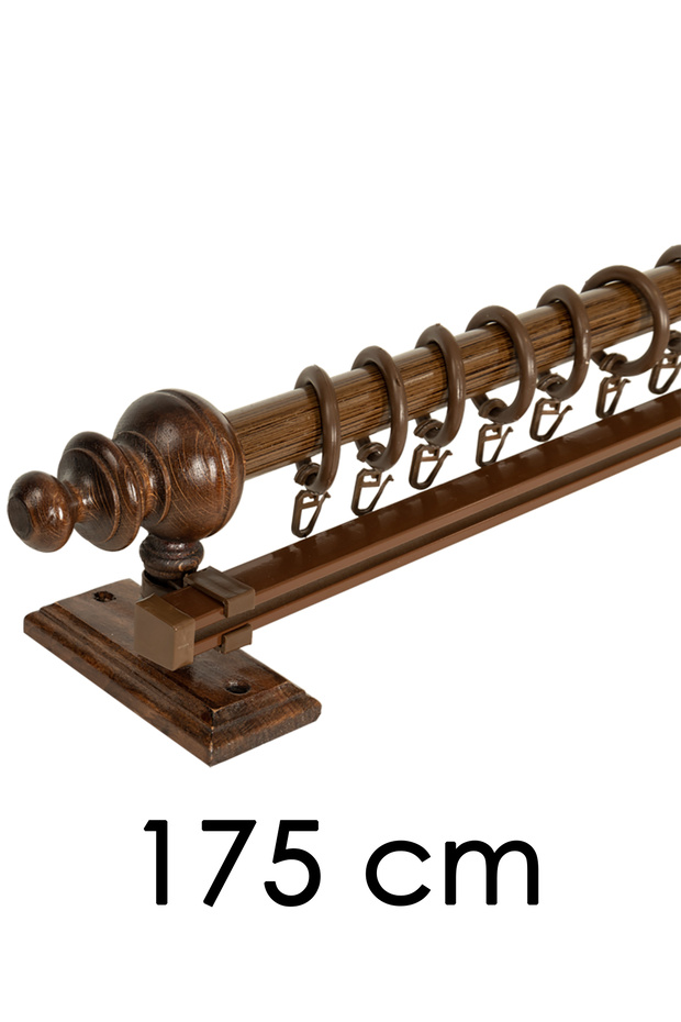 Ceviz Ahşap Rustik Perde Askısı - Raylı Rustik Borusu 175 cm. - 1