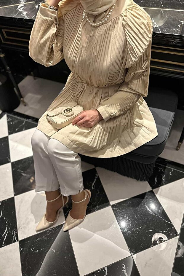 Ceket Micro Piliseli - Bej - 1