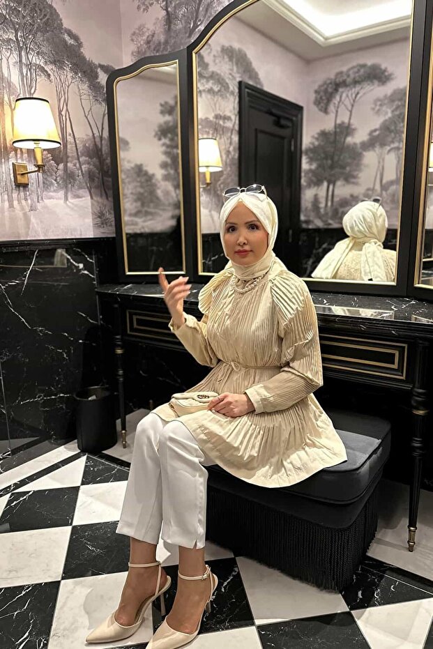 Ceket Micro Piliseli - Bej - 4