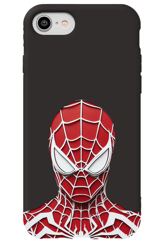 حافظة هاتف من السيليكون بنمط SpiderLook لهاتف iPhone 8 باللون الأسود مع مخمل داخلي