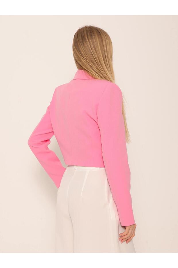 Two Button Double Breasted Short Jacket Pink - 2