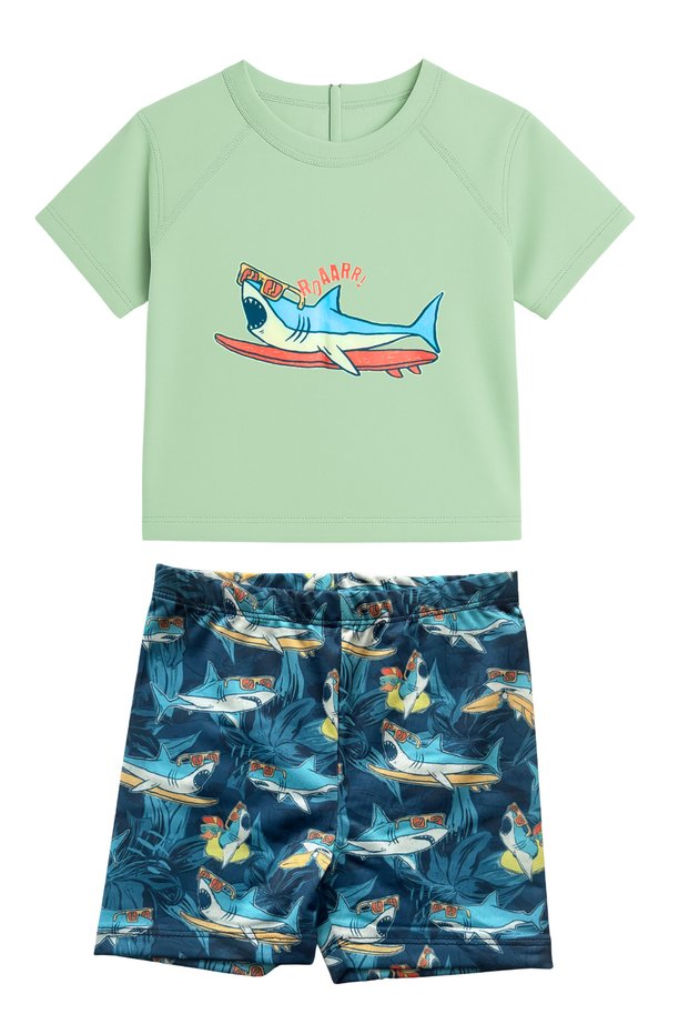 Unisex Short Sleeve Baby 2-Piece Swimsuit Set Quick Dry Water Repellent Swimwear Shark Pattern