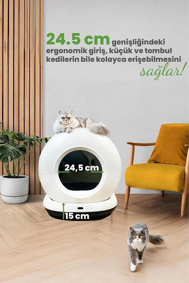 Kedi Tuvaleti Otomatik, App Ile Kontrol, 75lt Iç Hazne, 7lt Çöp Haznesi , Siyah - 5