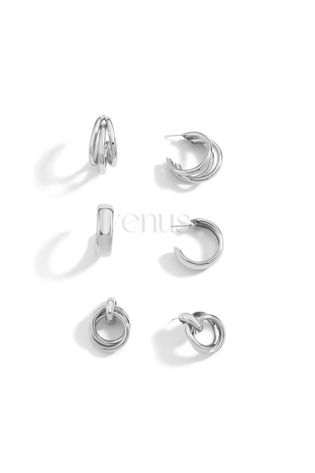 Çelik 3lü Küpe Seti - 1