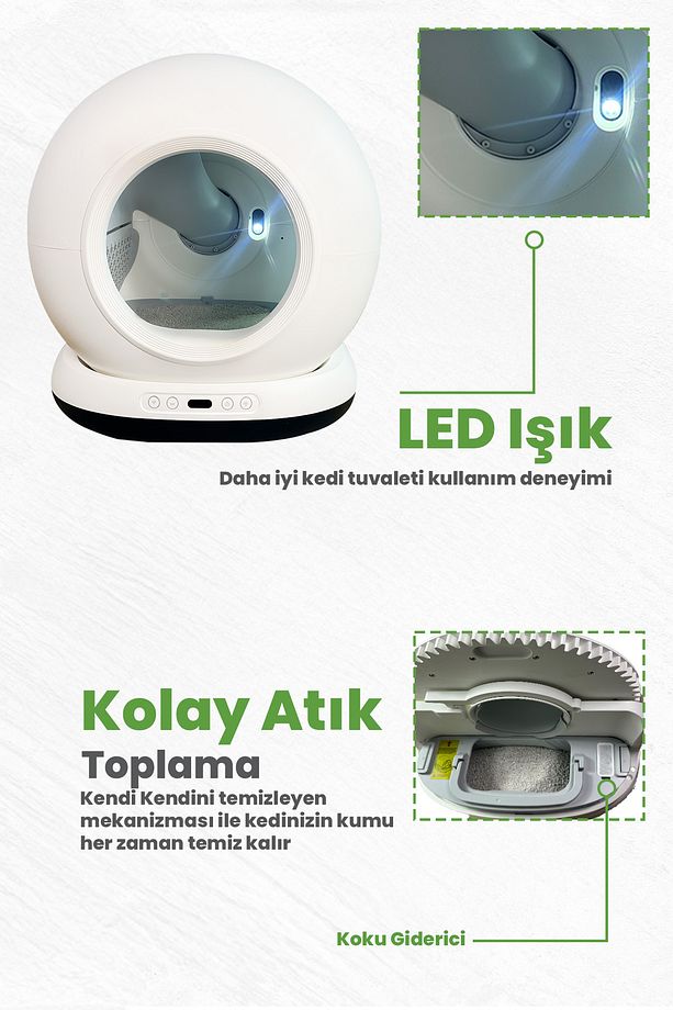 Kedi Tuvaleti Otomatik, App Ile Kontrol, 75lt Iç Hazne, 7lt Çöp Haznesi , Siyah - 9