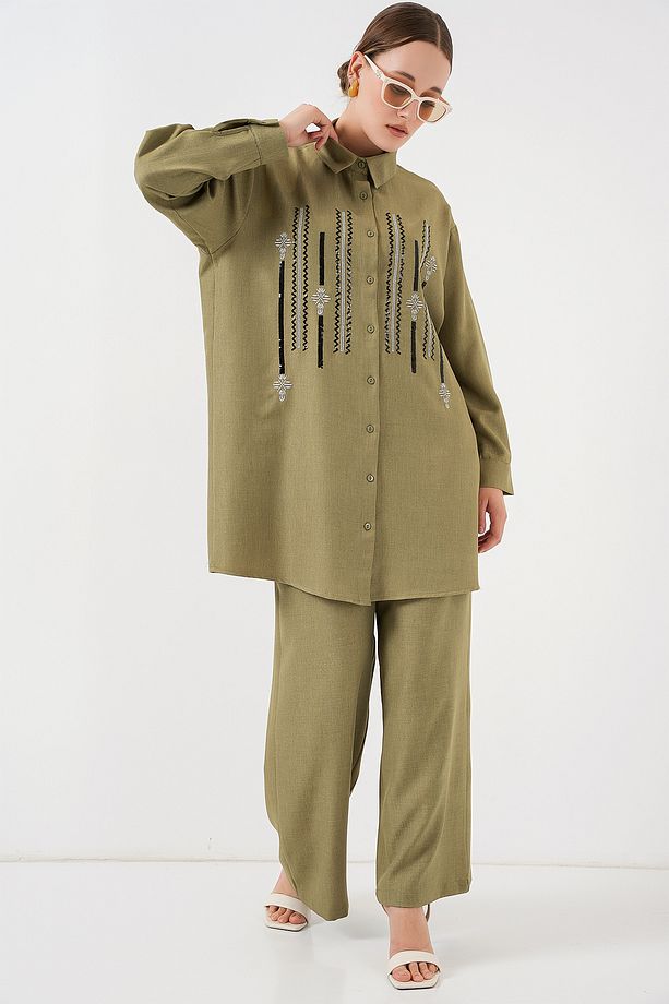 Desenli Tunik Pantolon İkili Takım 6720 - Çağla - 4