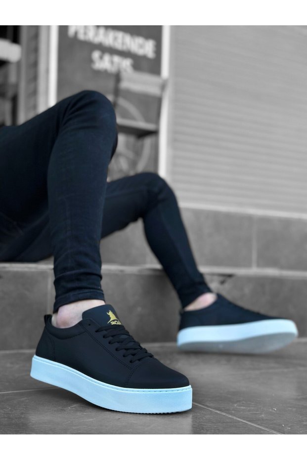 Lace-Up Men's Sports Shoes Black (White Sole)