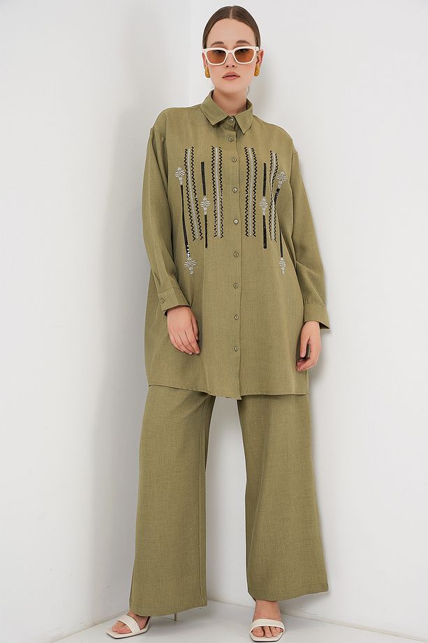 Desenli Tunik Pantolon İkili Takım 6720 - Çağla - 3