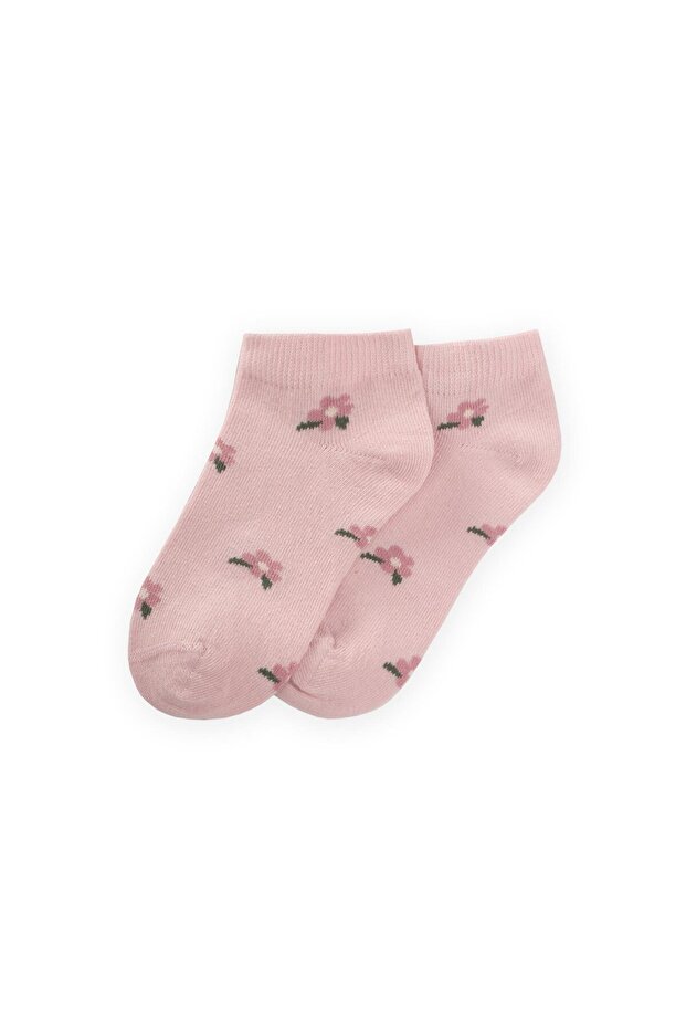 Flower Patterned Children's Booties Socks 5-12 Years Old Powder