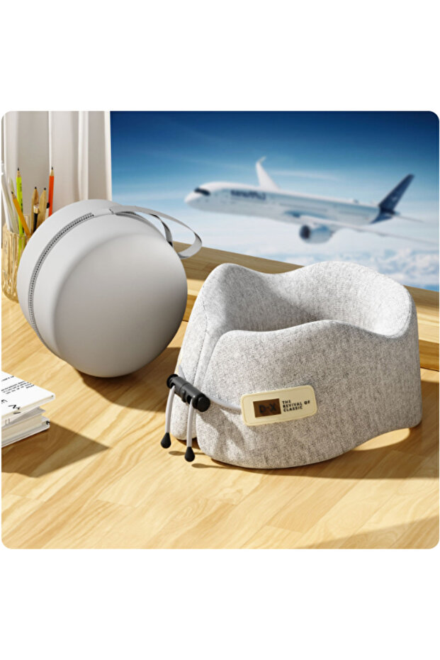 24x24x12cm Light gray Portable U-Shaped Travel Neck Pillow for Airplane Car Long Trip Sleeping, Adju