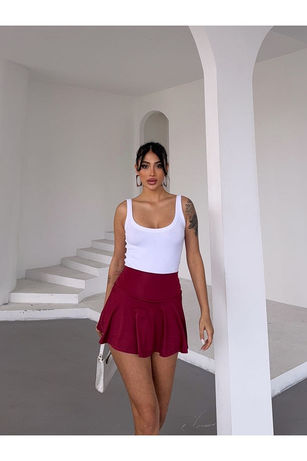 Kadın Yüksek Bel Şort Etek - Volanlı Model - 5