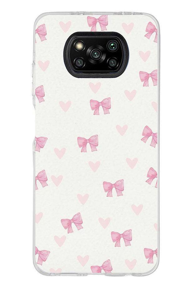 Poco X3 / NFC / PRO Uyumlu Fiyonklar ve Pembe Kalpler Şeffaf Silikon Kılıf - 1