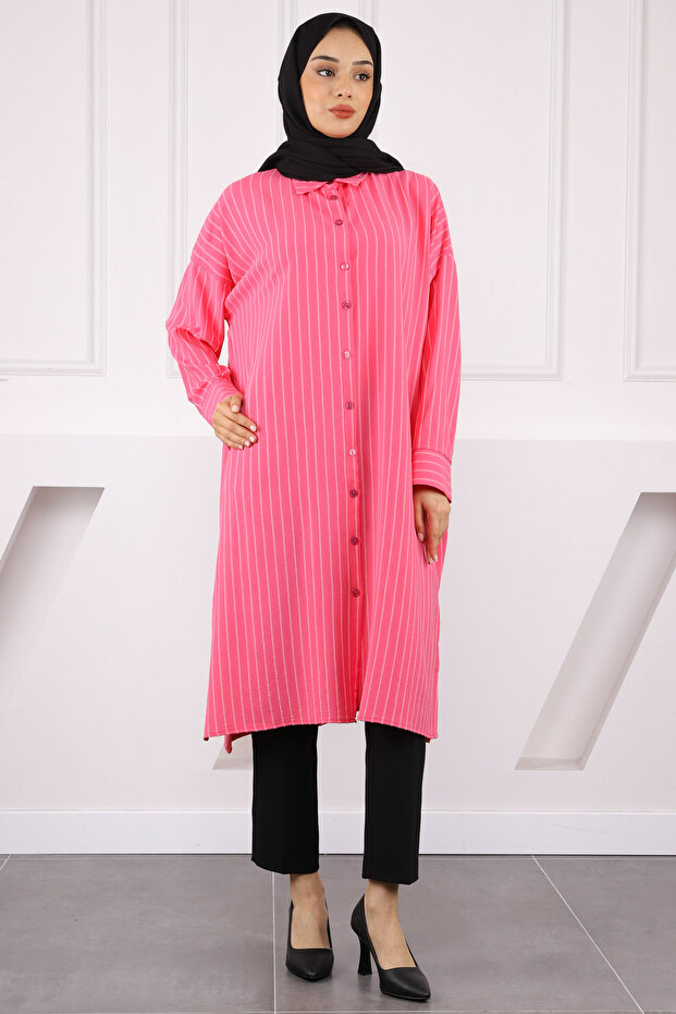 Pink Striped Slit Tunic