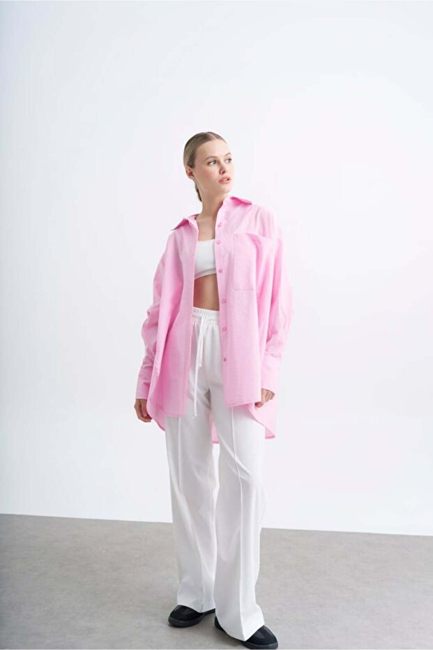 Oversize Cepli Gömlek Pembe - 2