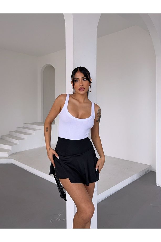 Kadın Yüksek Bel Şort Etek - Volanlı Model - 5