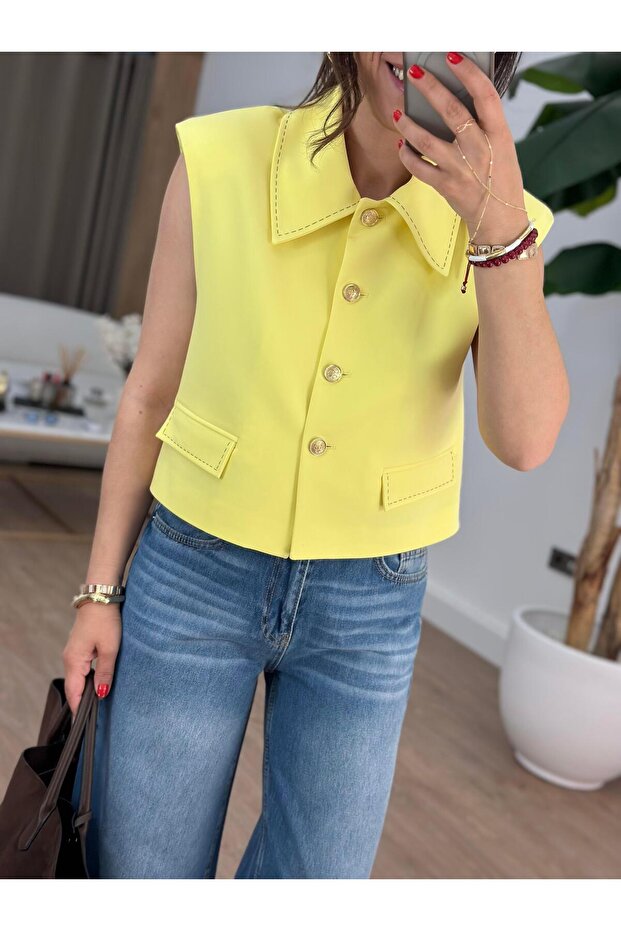 سترة قصيرة بأزرار - أصفر - 2