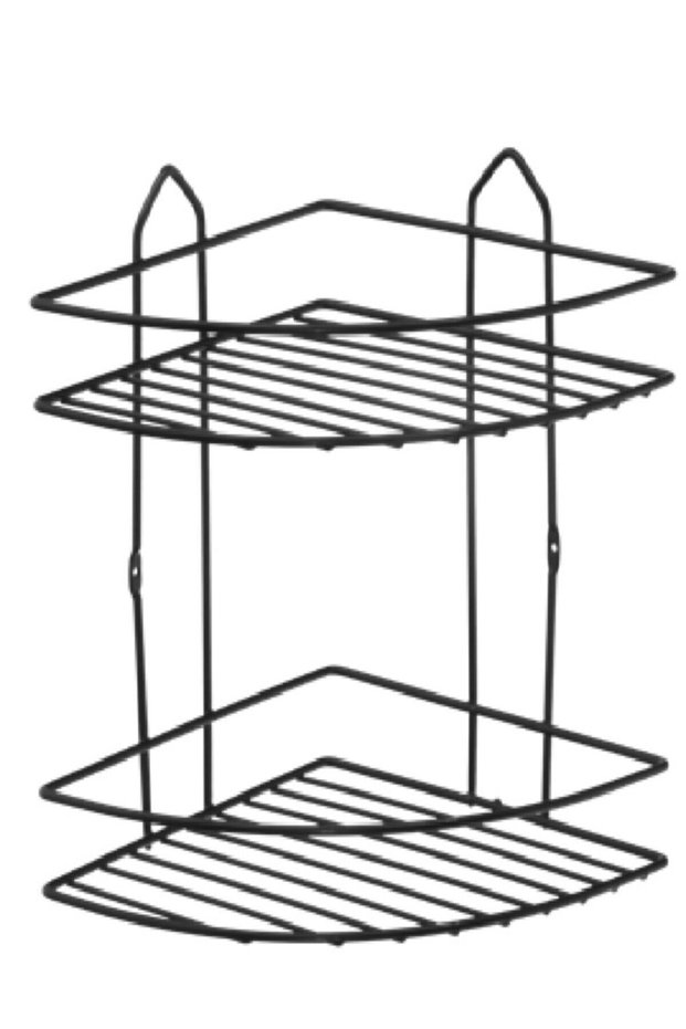 2 Tiers Corner Rack Bathroom Shampoo Holder Shower Shelf Thermoform Plastic Coating Black