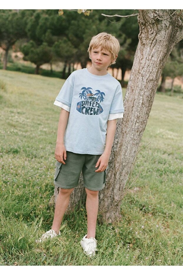 İp detaylı kargo bermuda şort - 5