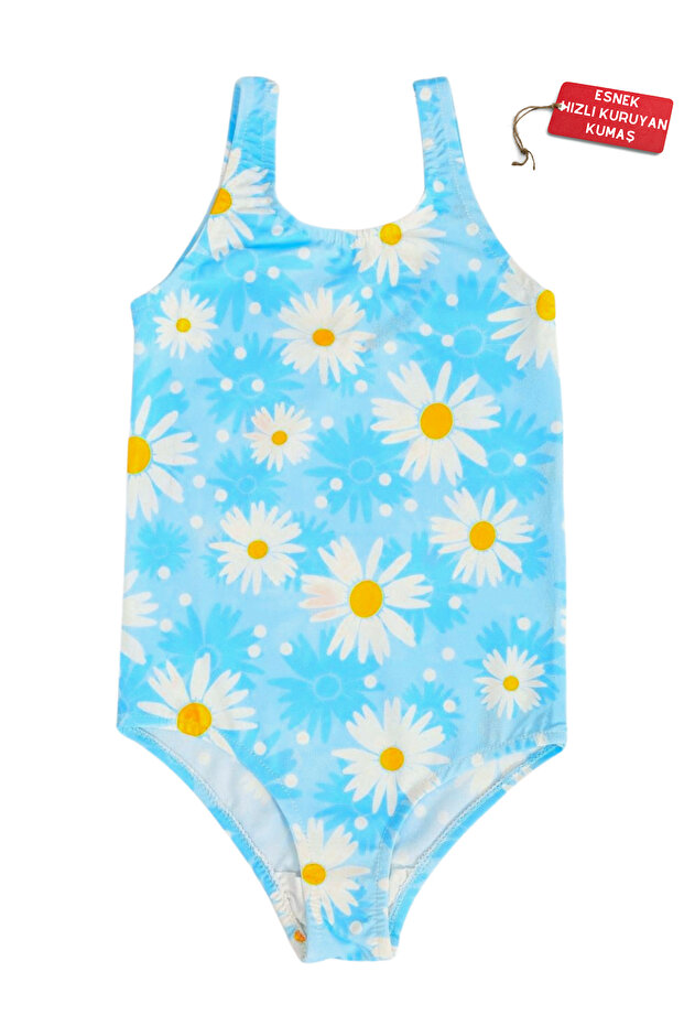 Girls' Swimsuit Blue White Daisy Pattern Comfortable Quick Dry Swimsuit Sea Pool Beach Swimsuit