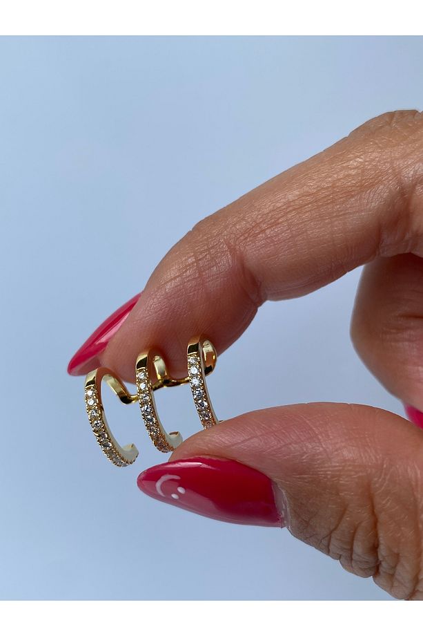 Earcuff Kıkırdak Sıkıştırmalı Küpe 3 Sıralı Tek Küpe - 4