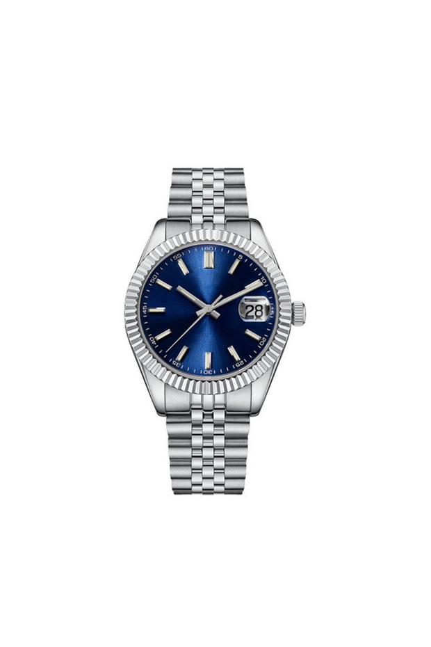 Men's Silver Color Blue Dial Analog Wristwatch with Calendar