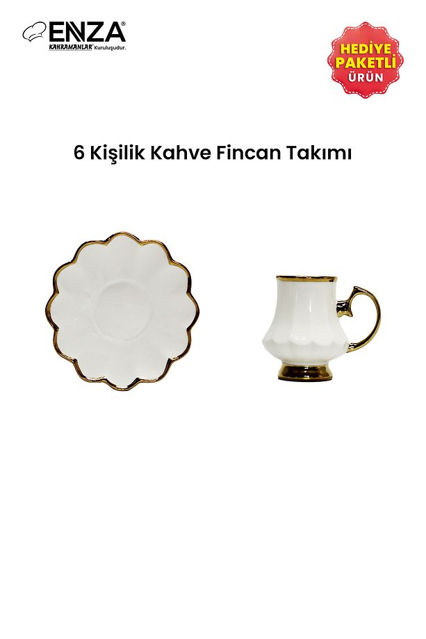 İnci 6 Kişilik Porselen Fincan Takımı 90ml - 9