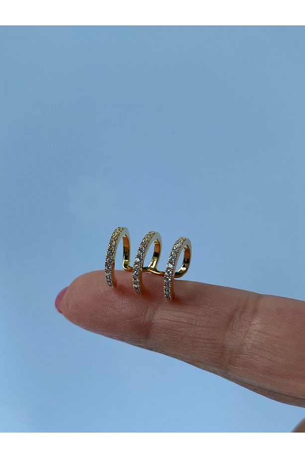 Earcuff Kıkırdak Sıkıştırmalı Küpe 3 Sıralı Tek Küpe - 7