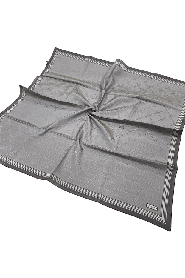Cotton Silk Scarf - Monogram with Border - Gray