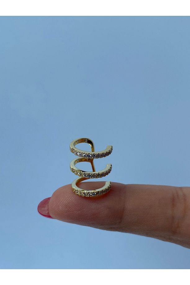Earcuff Kıkırdak Sıkıştırmalı Küpe 3 Sıralı Tek Küpe - 6