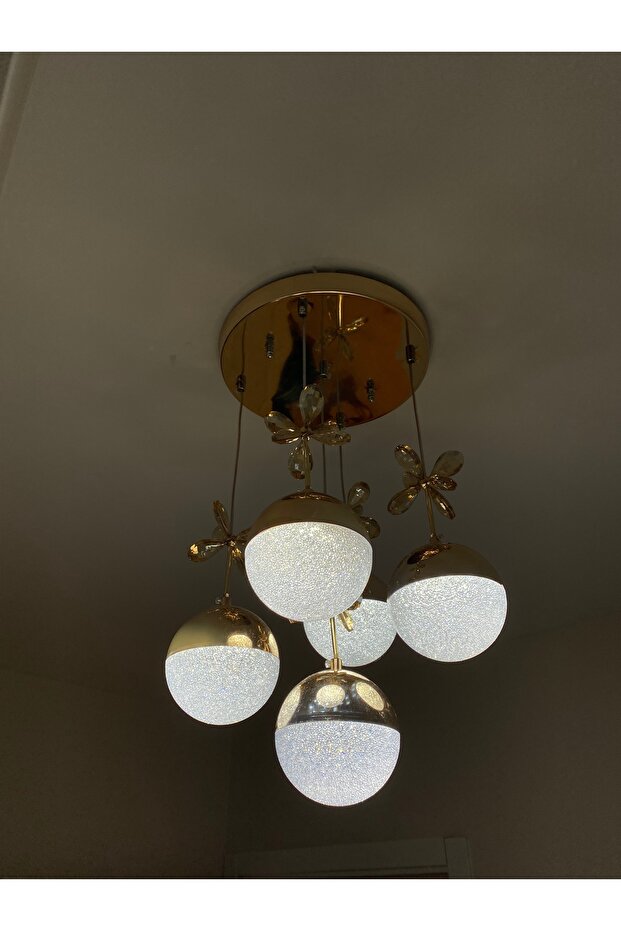 GOLD KAPLAMA 5'Lİ SARKIT AVİZE - 4