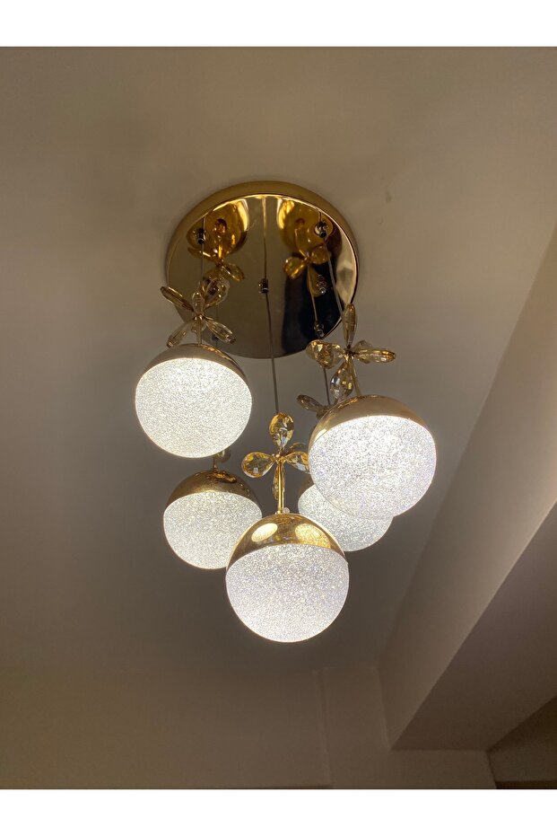 GOLD KAPLAMA 5'Lİ SARKIT AVİZE - 3