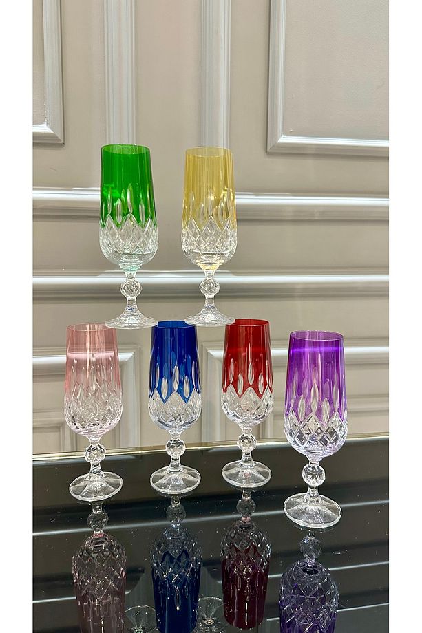 Bohemia Kristal Ayaklı Renkli El İşi Kahve Yanı Su Bardağı 180 ml - 1