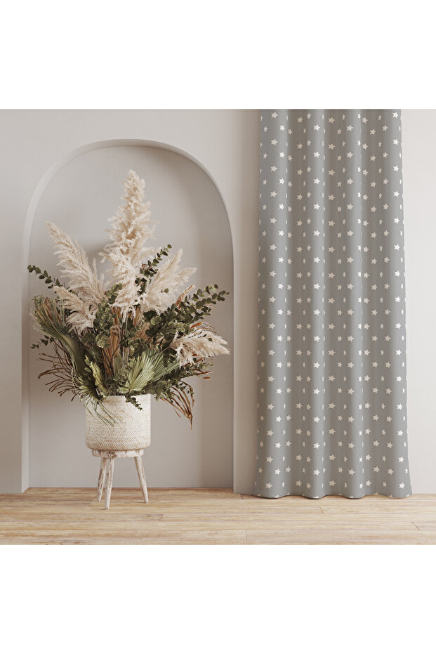 Decorative Gray Background Curtain with Star Pattern – Sophisticated and Stylish Atmosphere 140X260 cm Single Wing