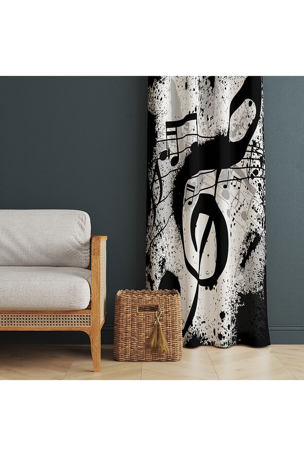 Dekoratif Soyut Müzik Desenli Fon Perde – Estetik & Özgün Dokunuş 140x260 CM Tek Kanat - 2