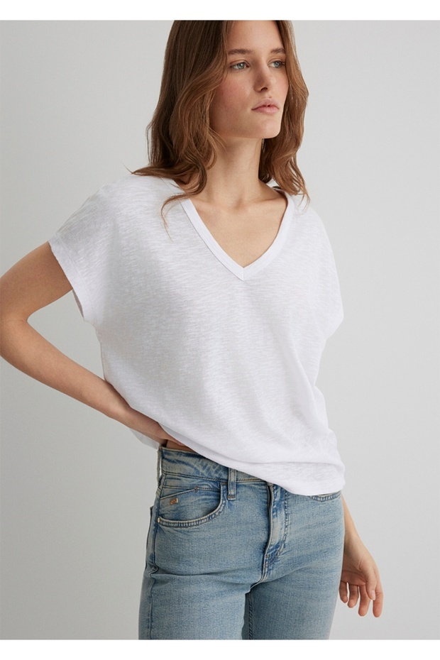 V yaka regular fit %100 pamuk basic t-shirt - 1