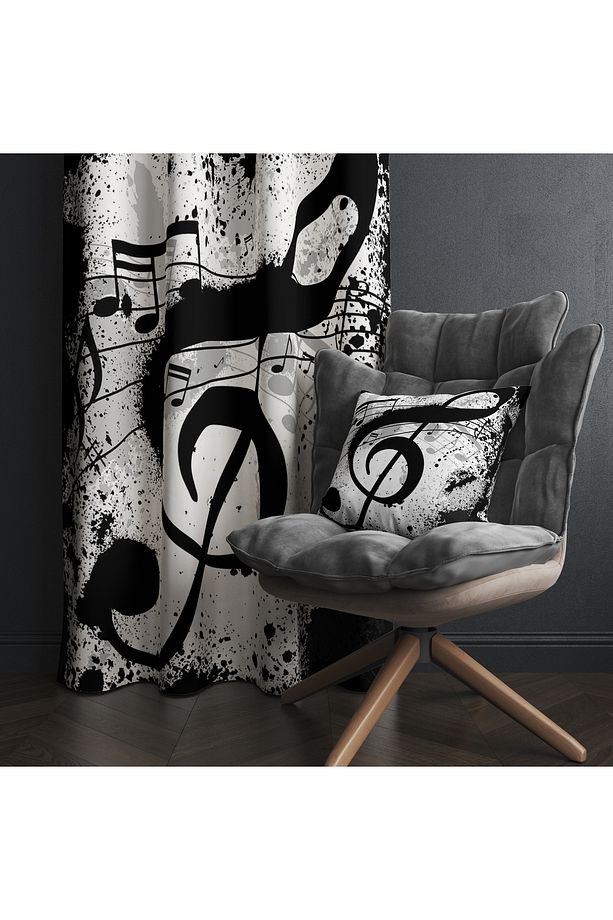 Dekoratif Soyut Müzik Desenli Fon Perde – Estetik & Özgün Dokunuş 140x260 CM Tek Kanat - 6