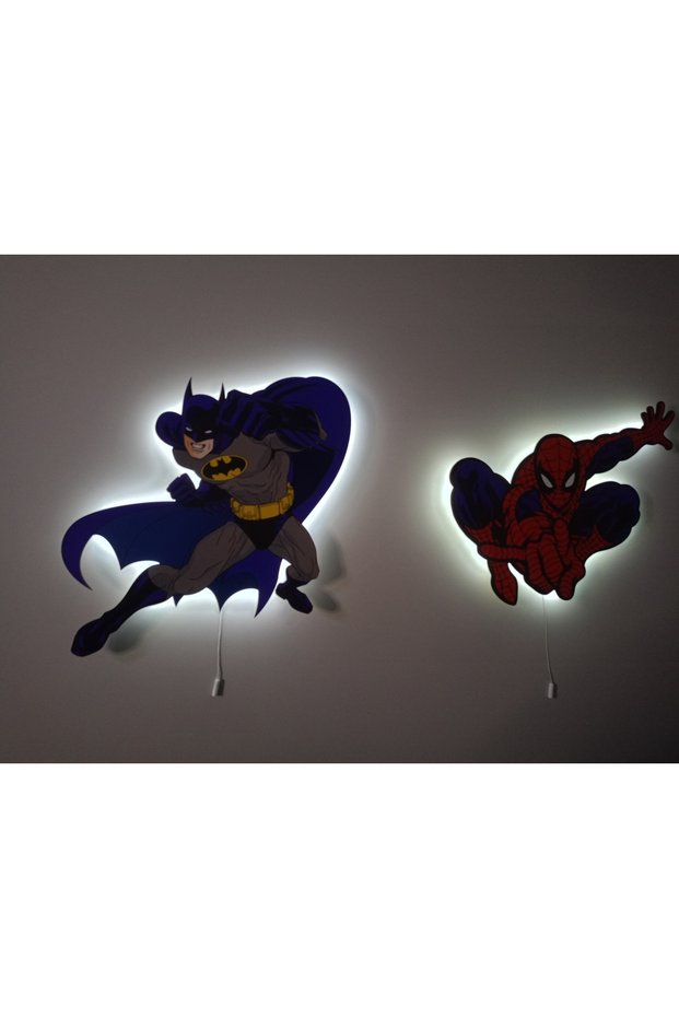 Decorative Wooden Printed Batman and (Spider-Man) Children's Room Night Light (2 Pieces)